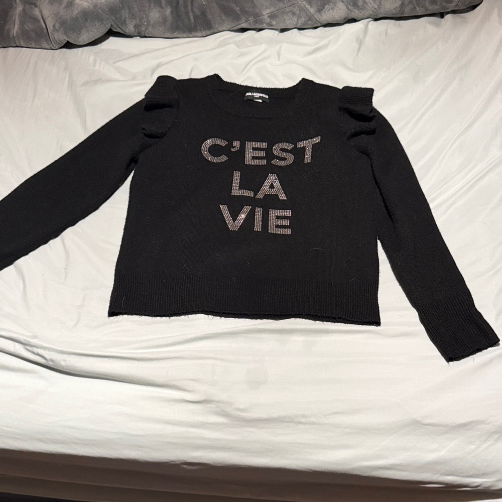 Karl lagerfeld Black Sweater with Ruffle Sleeves